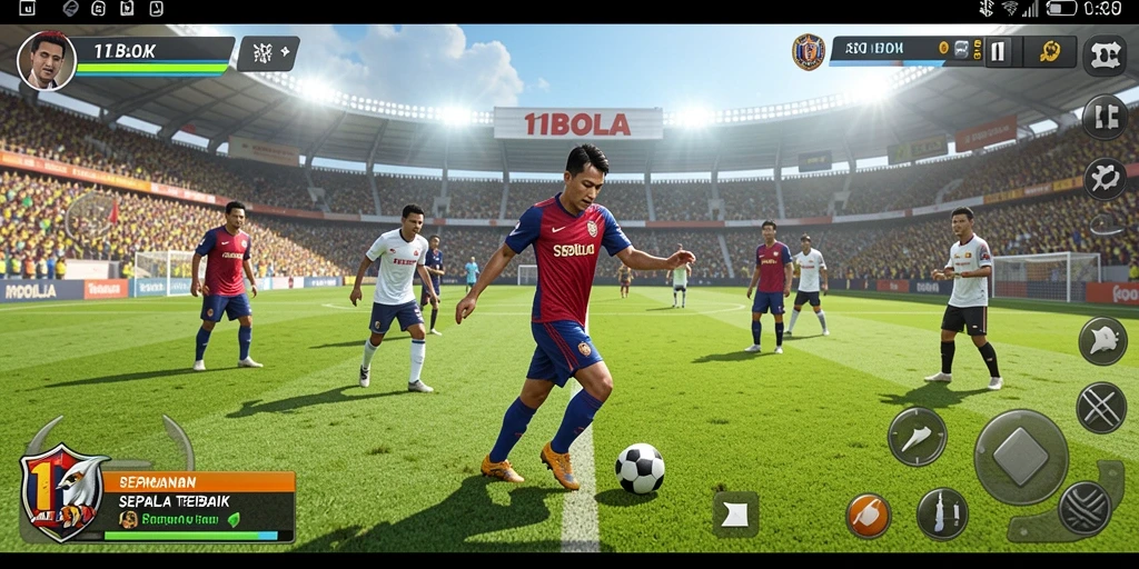 Tampilan gameplay <strong>11BOLA</strong> yang mendebarkan dengan aksi sepak bola yang intens.