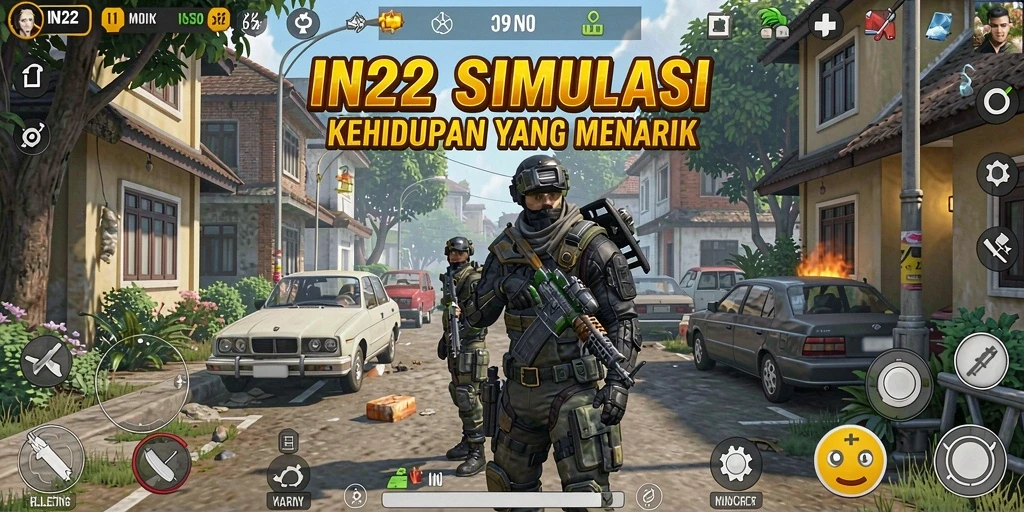 Screenshot gameplay IN22 menampilkan interaksi karakter dalam dunia virtual.
