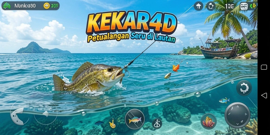Tampilan menarik dari gameplay KEKAR4D saat memancing di laut.