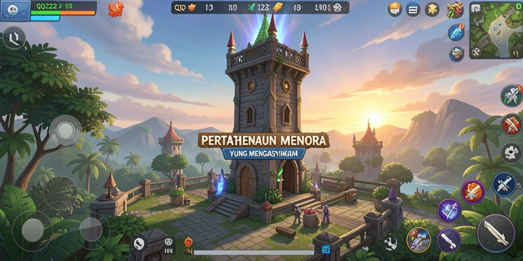 Tampilan gameplay QQ222 yang seru dalam pertempuran Tower Defense.