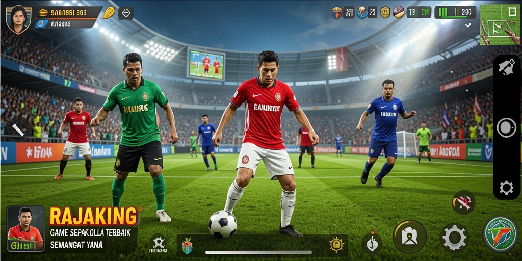 Gameplay menarik RAJAKING yang menampilkan sepak bola seru.