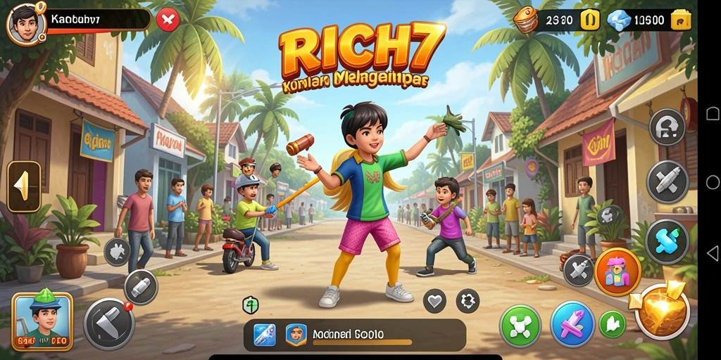 Screenshot utama RICH7 menampilkan gameplay simulasi yang mendalam.