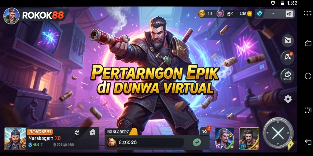 Screenshot menampilkan karakter bertarung di arena dengan efek visual yang dramatis.